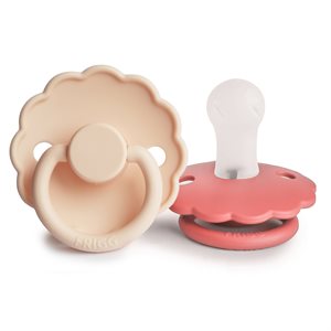 FRIGG Daisy - Round Silicone 2-Pack Pacifiers - Pink Cream/Poppy - Size 1